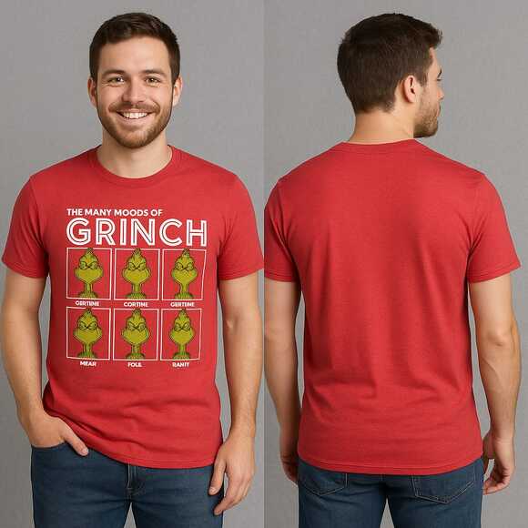 The Many Moods of Grinch Shirt M Red Dr. Seuss Christmas Graphic Tee - Picture 1 of 6